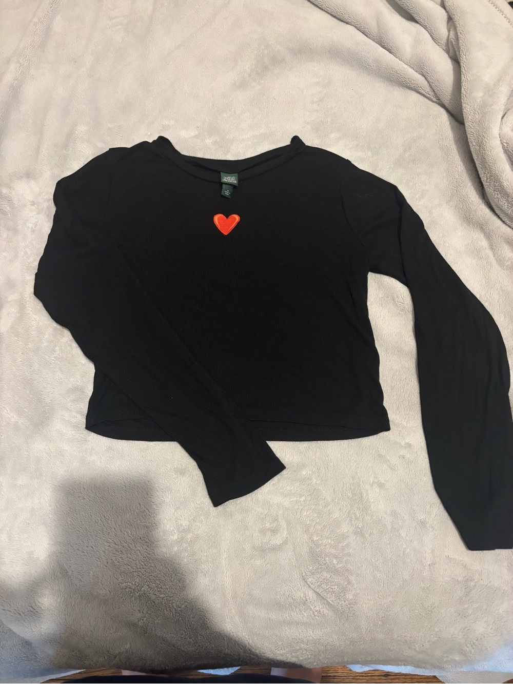 wild fable Black Long-Sleeve Top with Red Heart Patch